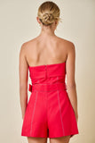 Strapless Belted Romper- Red