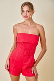 Strapless Belted Romper- Red