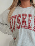 Huskers Gingham Sweatshirt- Grey