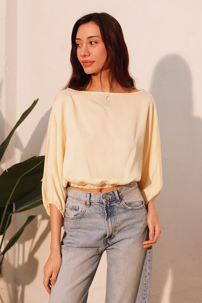 Hammered Satin Boat Neck Top- Butter