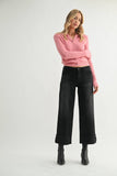 Scissor Cut Cuffed Wide Leg - WASHED BLACK