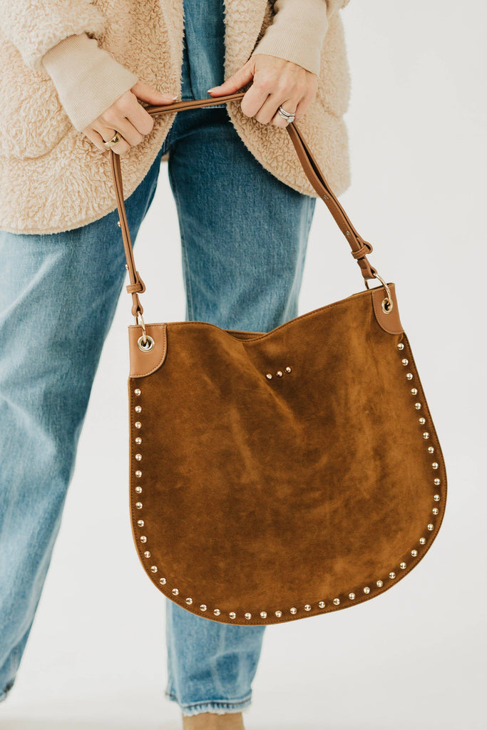 Rosalie Rivet Suede Hobo Bag: Camel