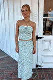 April Floral Lace Trim Top - Sage/White