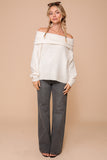 Holiday Off Shoulder Sweater- Cream