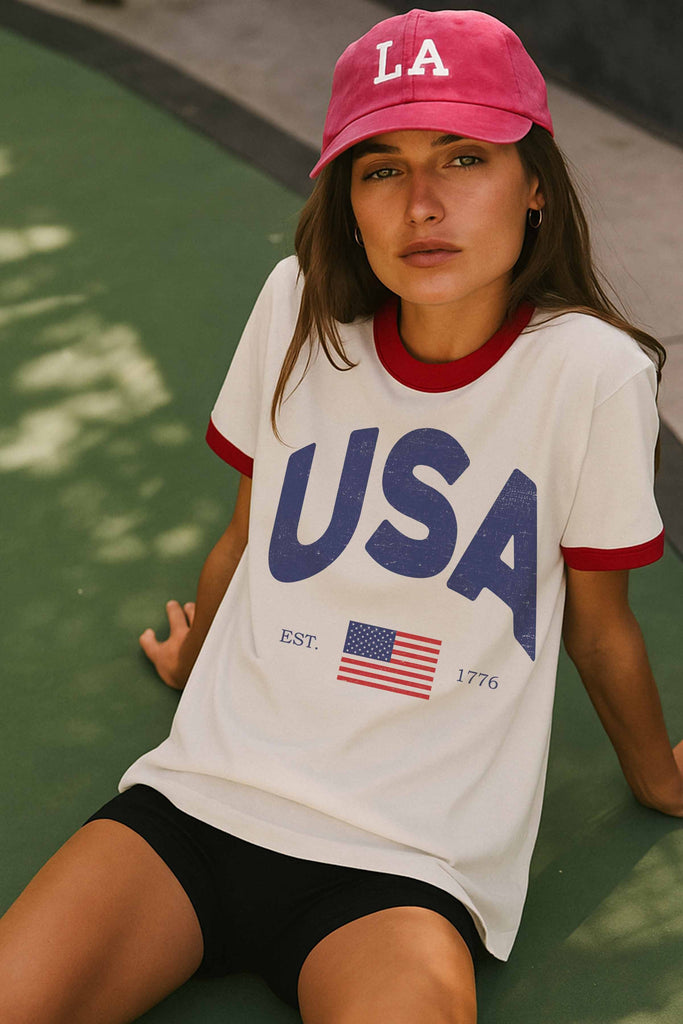 USA Ringer Tee- White
