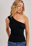 Ella One Shoulder Top- Black
