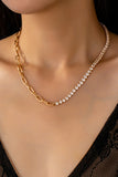 Half Rhinestone & Half Link Necklace
