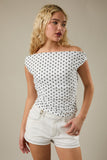 Polka Dots Off Shoulder Top - White/Black