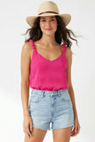 Bubble Cord Detail Tank- Hot Pink