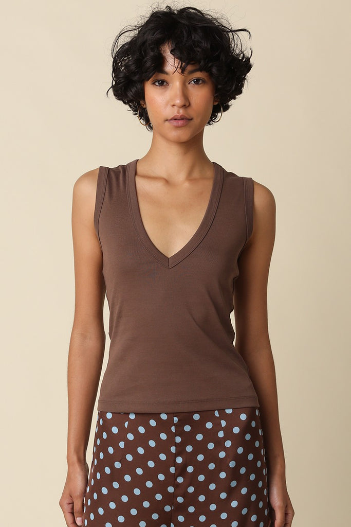 Jenny V-Neck Tank- Brown