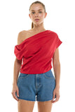 Draped One Shoulder Top- Red