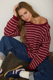 Cassie Stripe Sweater- Wine