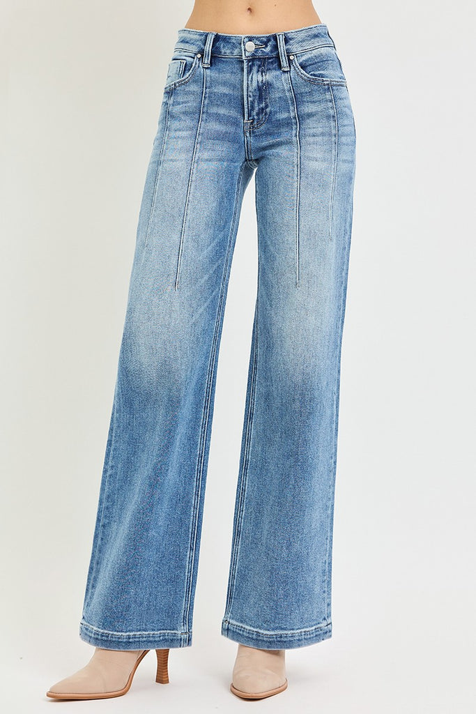 Risen Seam Detail Mid Rise Wide Leg