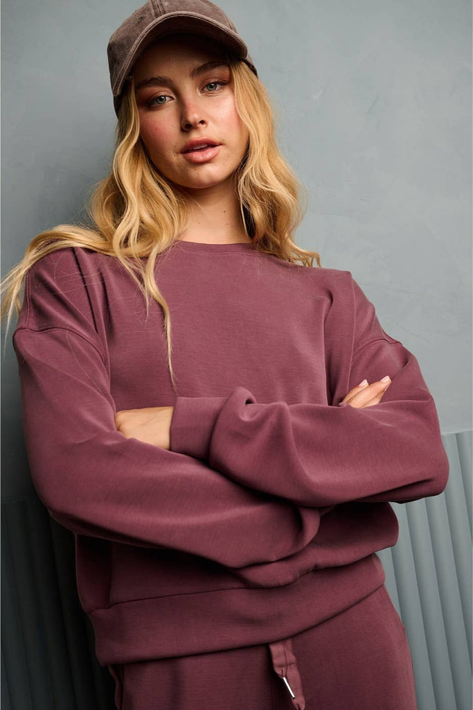 Scuba Knit Sweatshirt - Plum