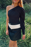 Ryder Faux Leather Mini Skirt Cream/Black