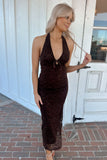 Doll Lace Halter Midi Dress - Brown