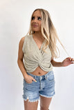 Campbell Textured Knot Top Sage - FINAL SALE