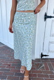 April Floral Satin Skirt - Sage/White