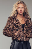 Cropped Faux Fur Leopard Print Bomber Jacket