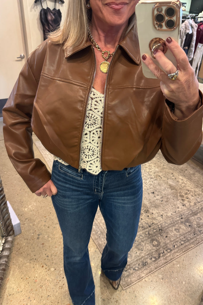 Telluride Leather Cropped Jacket - Carmel