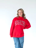 Huskers Gingham Mock Sweatshirt- Red
