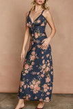 Petals & Lace Trim Maxi Dress- Navy