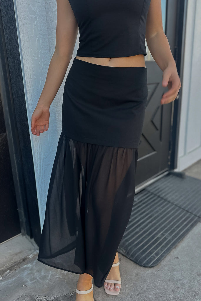 Stone Low Waist Maxi Skirt - Black