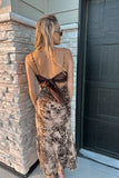 Leopard Lace Maxi Dress Brown