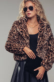 Cropped Faux Fur Leopard Print Bomber Jacket
