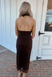 Doll Lace Halter Midi Dress - Brown