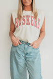 GINGHAM HUSKERS ROLLED MUSCLE TANK: Ivory