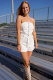 Lucky Strapless Denim Romper Ivory