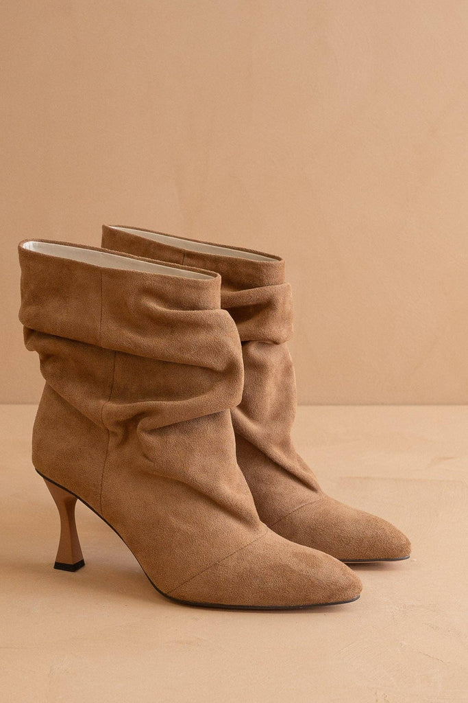 The Gina Slouch Heel Fall Bootie: LATTE