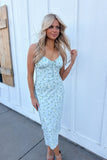 Emme Floral Satin Midi Dress - Sage/White