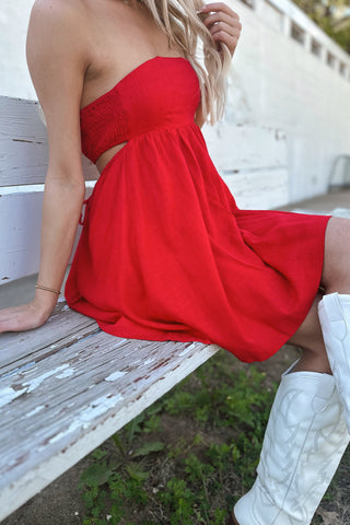 Carmen Strapless Mini Dress Red