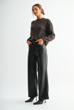 Mica High-rise Wide Leg Faux Leather Pants- Black