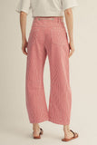 Drawstring Waist Stripe Barrel Pants - Red