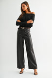 Mica High-rise Wide Leg Faux Leather Pants- Dark Brown