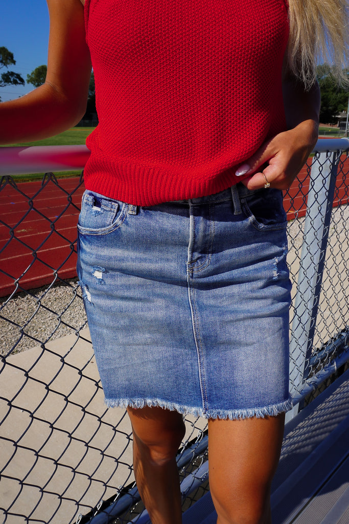 Tailgate Mid Rise Denim Mini Skirt