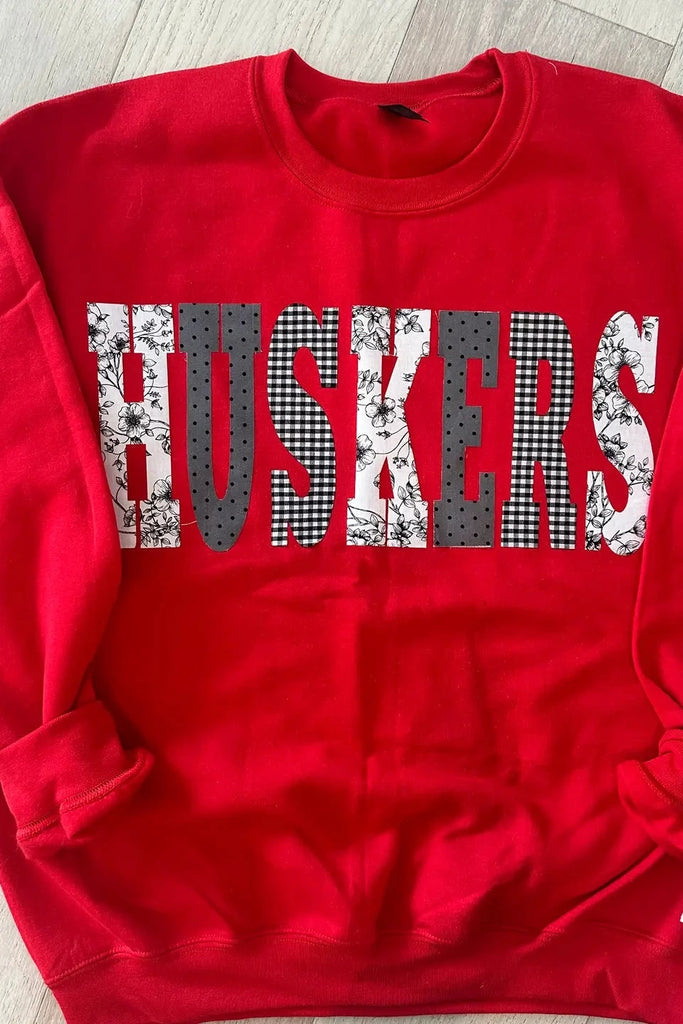Huskers Mixed Pattern Sweatshirt- RED