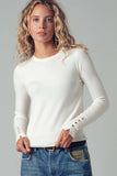 Polished Button Cuff Slim Knit Top: Ivory