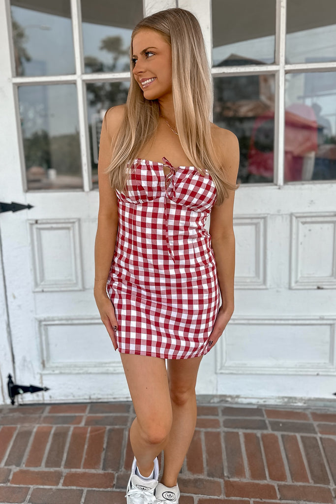 July Checkered Mini Dress Red- FINAL SALE