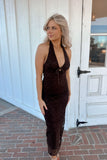 Doll Lace Halter Midi Dress - Brown