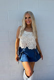 Collins Floral Crochet Top Beige