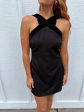 Velvet Bow Mini Dress Black