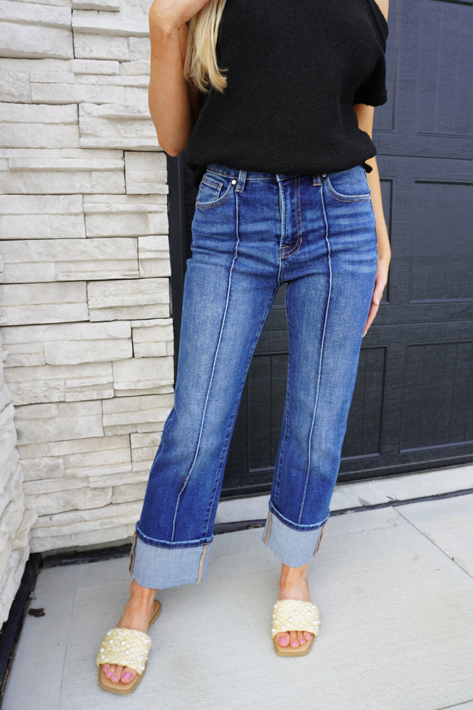 Morgan Cuffed Jeans Dark Denim