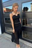 Stone Low Waist Maxi Skirt - Black