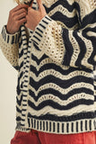 Wave Pattern Sweater Cardigan Navy