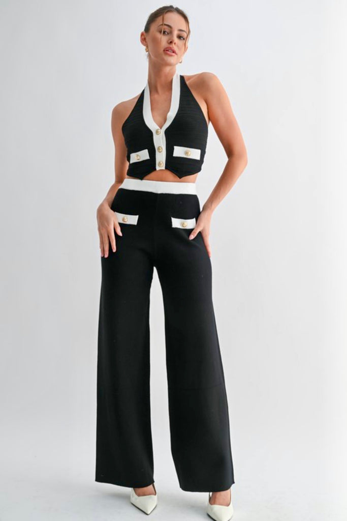 Chanel Vibes Button Halter Set Black