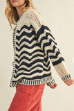 Wave Pattern Sweater Cardigan Navy